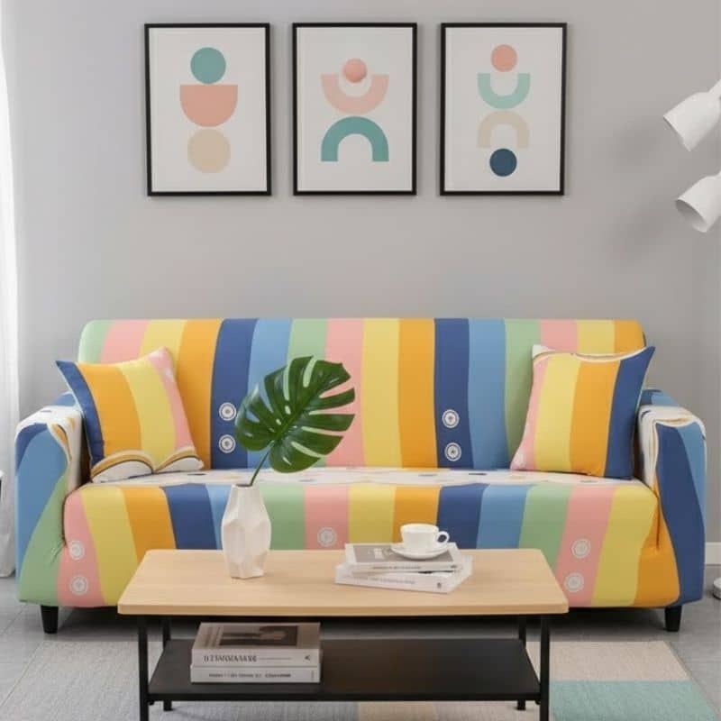 6-29 Housse de Canapé 3 Places Extensible Style Rayures