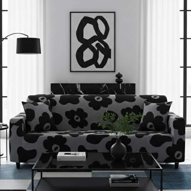 6-33 Housse de Canapé 3 Places Extensible À Motif Floral Contemporain