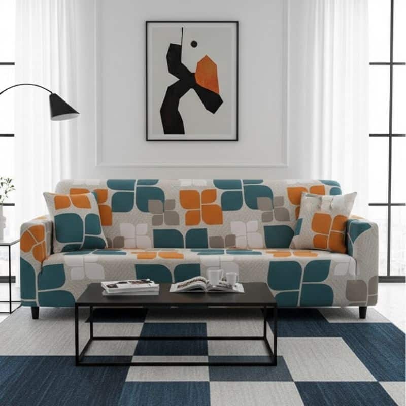 6-35 Housse de Canapé 3 Places Extensible À Motif Pétale Moderne