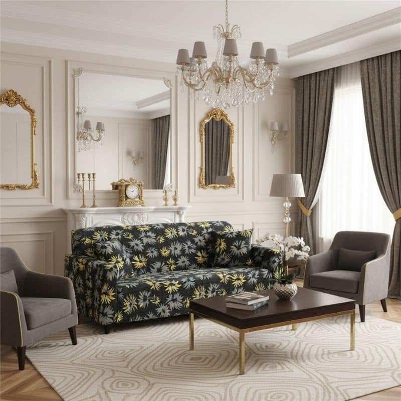 6-43 Housse de Canapé 3 Places Extensibles Style Floral