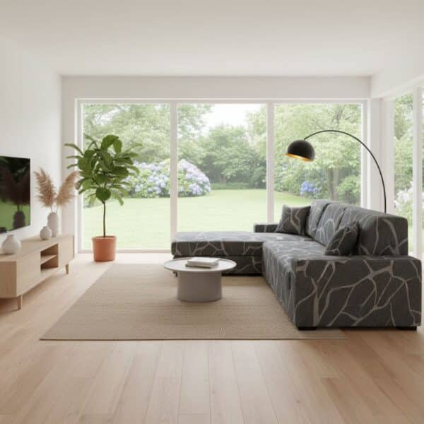 Housse De Canapé Angle Réversible En Tissu Élastique Gris Texturé