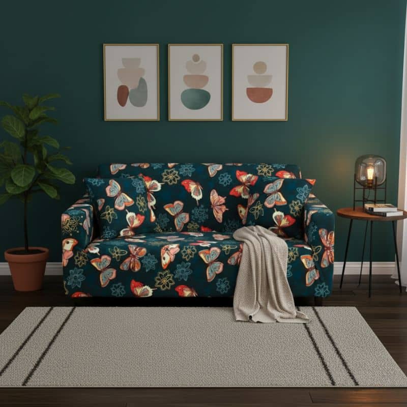7-11 Housse de Canapé 2 Places Extensible À Motif Papillon