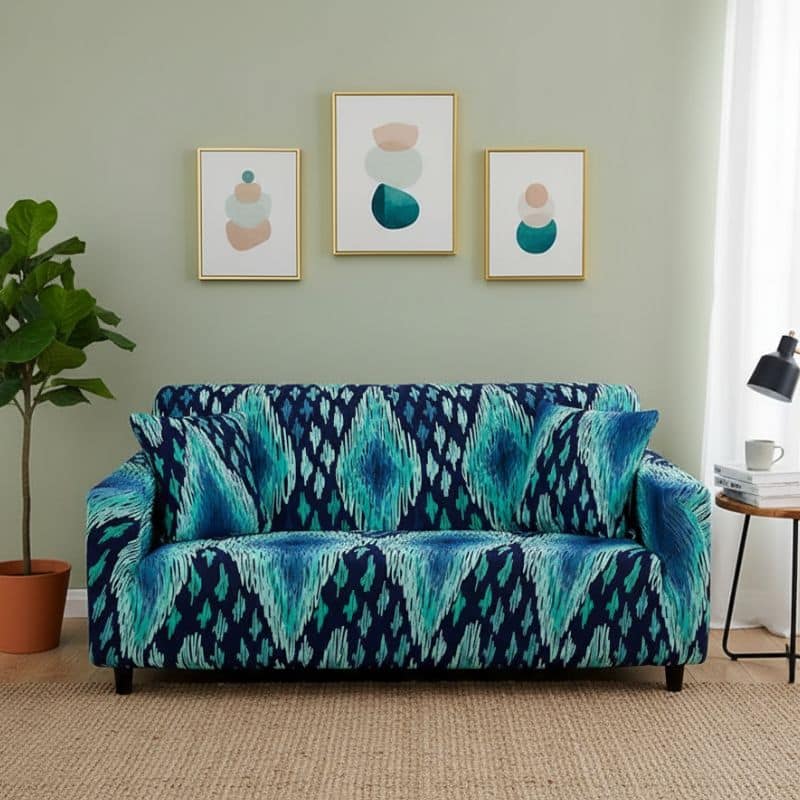 7-4 Housse de Canapé 2 Places Extensible À Motif Ikat
