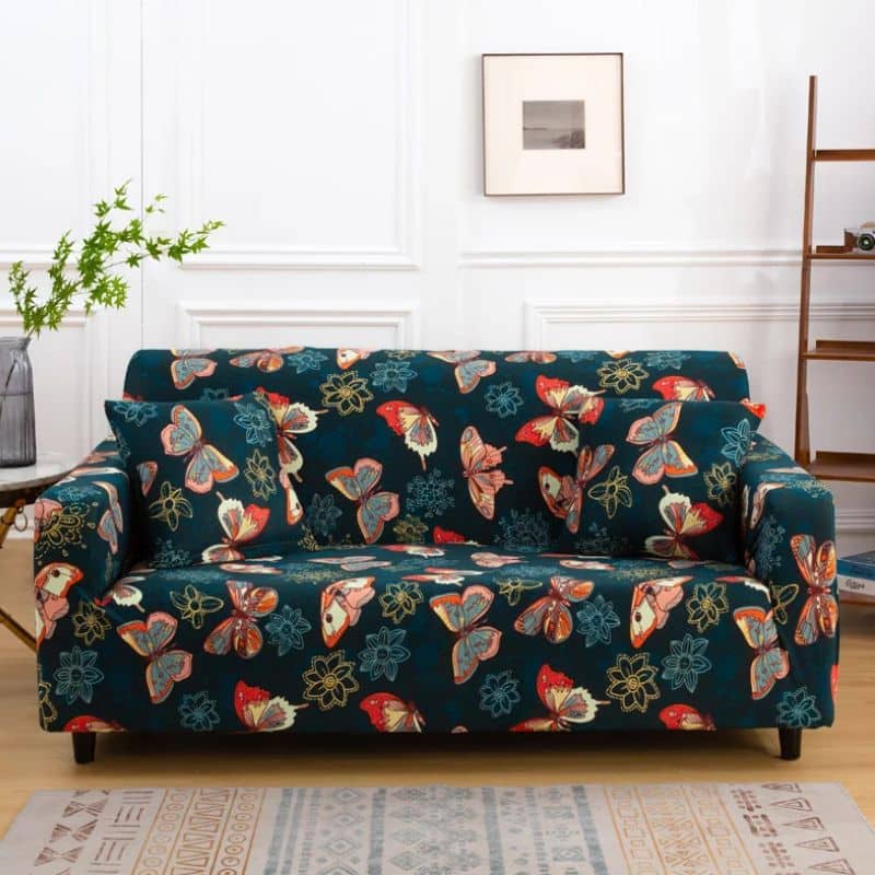 8-11 Housse de Canapé 2 Places Extensible À Motif Papillon