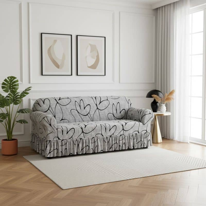 8-12 Housse de Canapé 3 Places Extensible À Motif Line Art