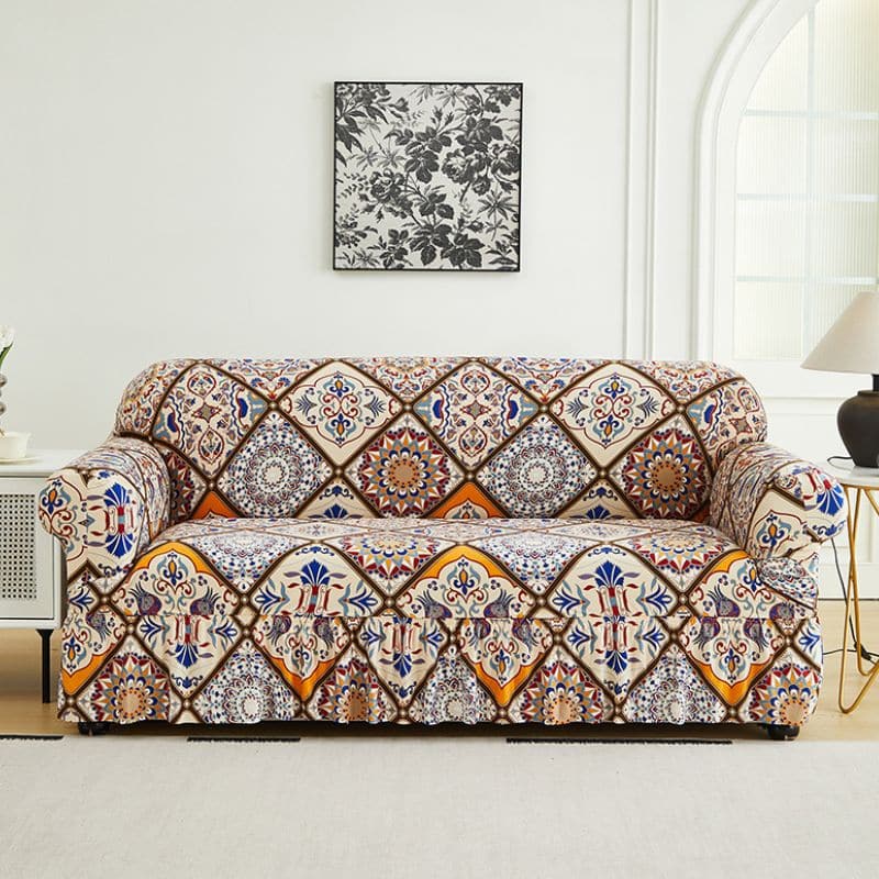 8-16 Housse de Canapé 3 Places Extensible Style Mosaïque