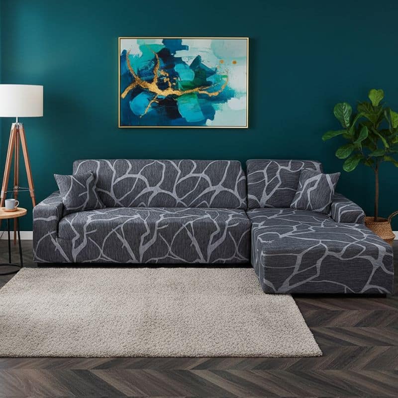8-29 Housse De Canapé Angle Réversible En Tissu Élastique Gris Texturé