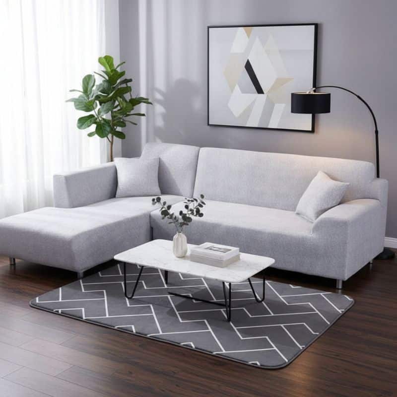 8-33 Housse De Canapé Angle Réversible Moderne En Tissu Élastique Et Résistant