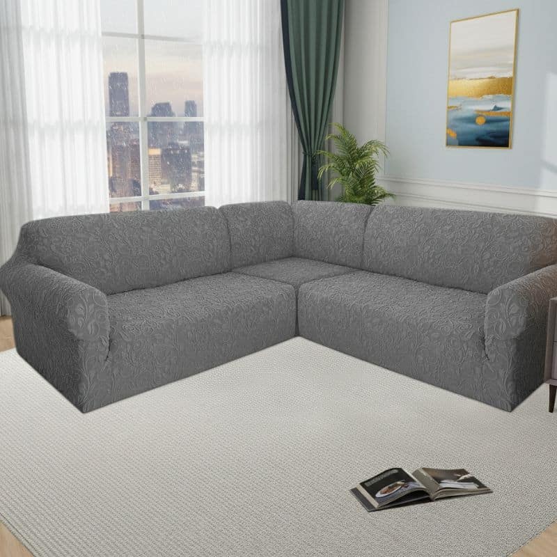 9-3 Housse De Canapé Angle Réversible En Tissu Jacquard Épais Pour 5 Places