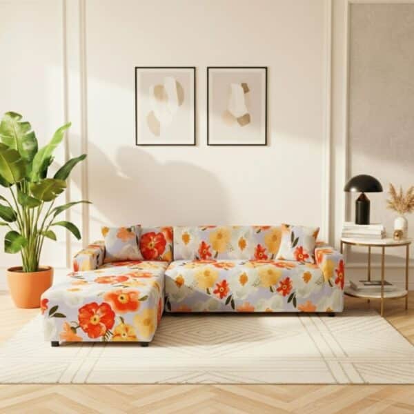 Housse de Canapé Angle Extensible à Motif Floral Printanier