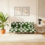 Housse De Canapé Convertible Et Extensible À Motif Carreau Vert Et Blanc