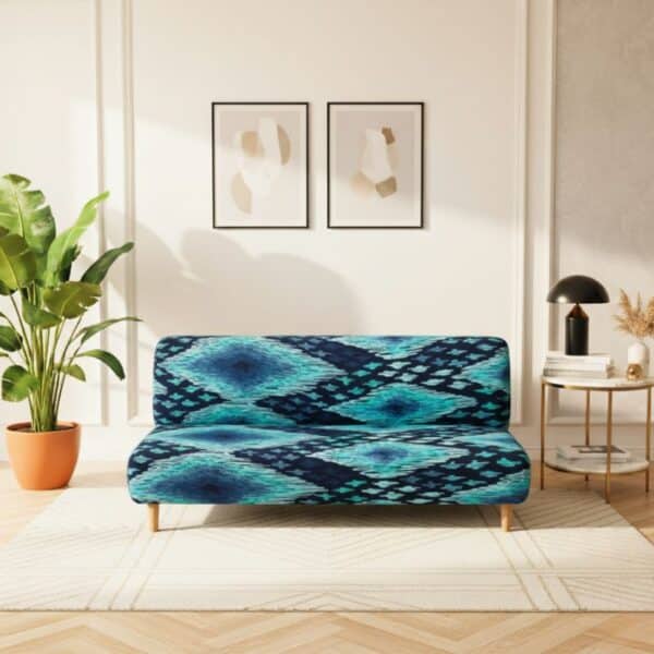 Housse De Canapé Convertible Et Extensible À Motif Ondulé Bleu