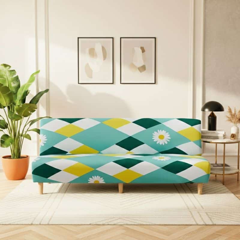 Housse De Canapé Convertible Et Extensible À Motif Losange Et Fleur Housse De Canapé Convertible Et Extensible À Motif Losange Et Fleur