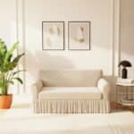 Housse de Canapé 2 Places Extensible À Motif Losange avec Jupe Plissée