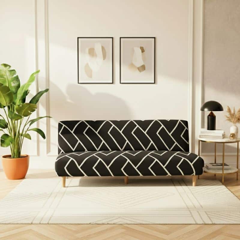 Housse De Canapé Convertible À Motif Linéaire Noir Et Blanc Housse De Canapé Convertible À Motif Linéaire Noir Et Blanc