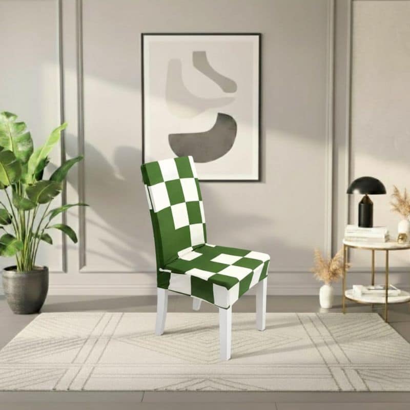 Housse De Chaise Extensible À Motif Carreaux Vert Chic Housse De Chaise Extensible À Motif Carreaux Vert Chic