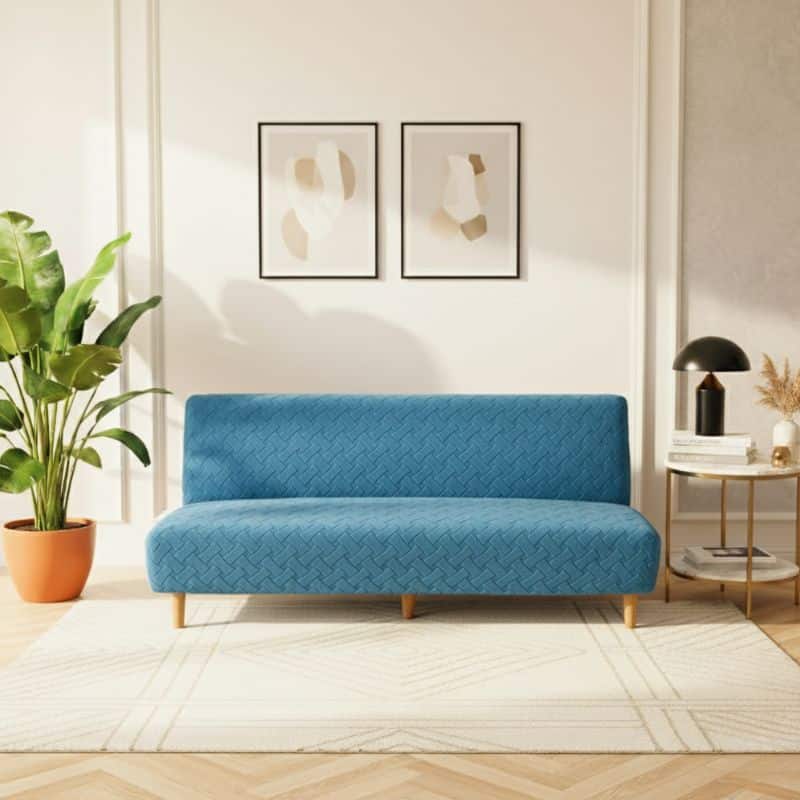 Housse De Canapé Convertible Unie En Jacquard Extensible Housse De Canapé Convertible Unie En Jacquard Extensible