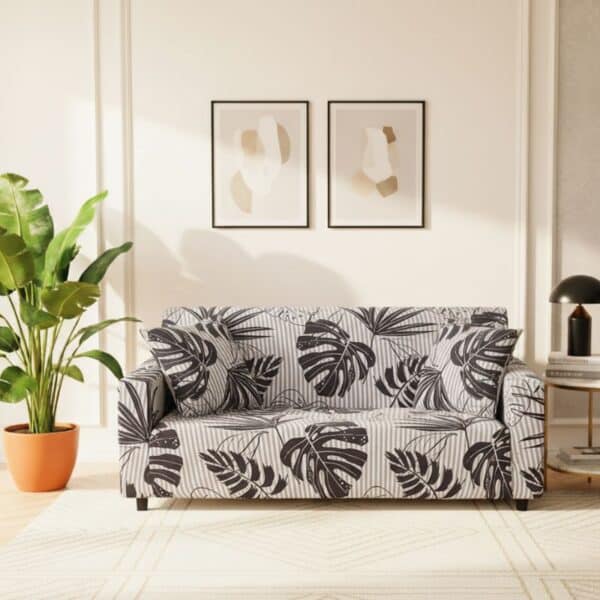 Housse de Canapé 2 Places Extensible à Motif Feuillage Tropical