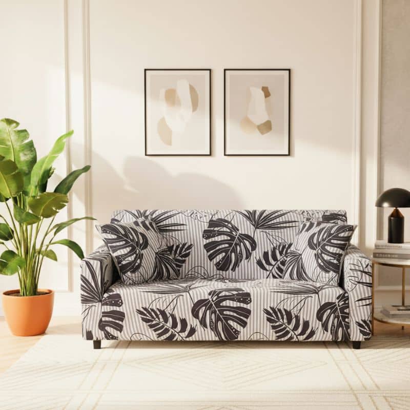Housse de Canapé 2 Places Extensible à Motif Feuillage Tropical Housse de Canapé 2 Places Extensible à Motif Feuillage Tropical