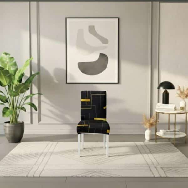 Housse De Chaise À Motif Géométrique Noir Et Doré Style Moderne