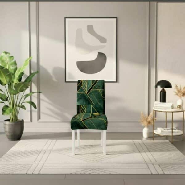 Housse De Chaise À Motif Géométrique en Vert Émeraude Et Doré