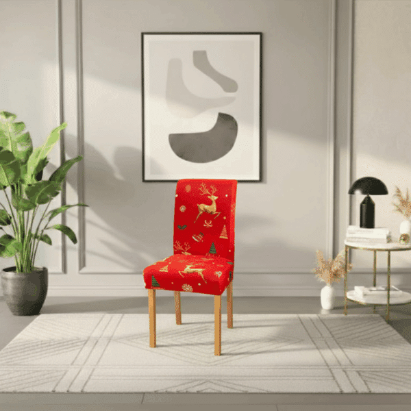 Housse De Chaise Évènementiel Pour Réception Motif Renne Et Cadeaux De Noël