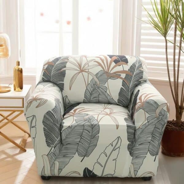 Housse de Fauteuil Extensible À Motif Feuillage Exotique