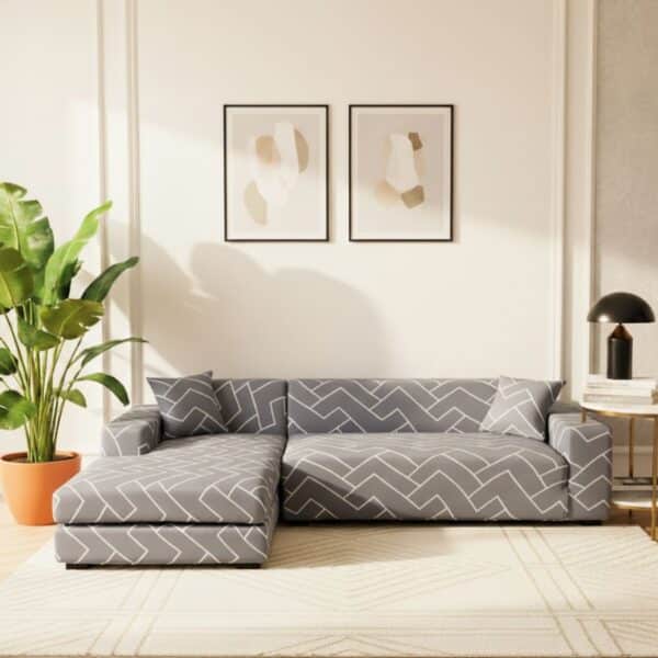Housse de Canapé Angle Extensible À Motif Chevron Moderne