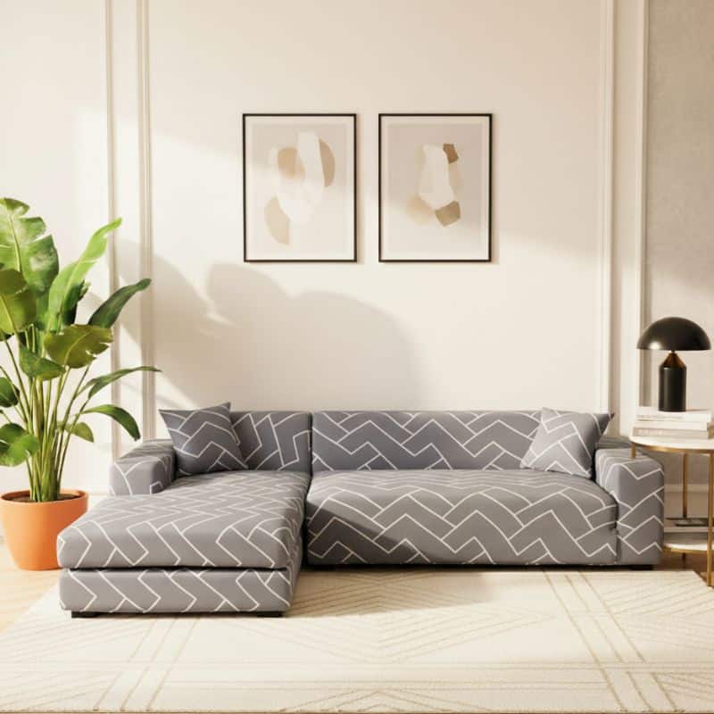 Housse de Canapé Angle Extensible À Motif Chevron Moderne Housse de Canapé Angle Extensible À Motif Chevron Moderne