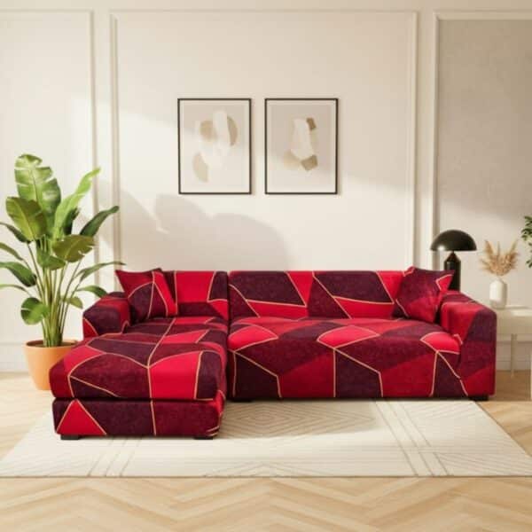 Housse de Canapé Angle Extensible À Motif Géométrique Moderne