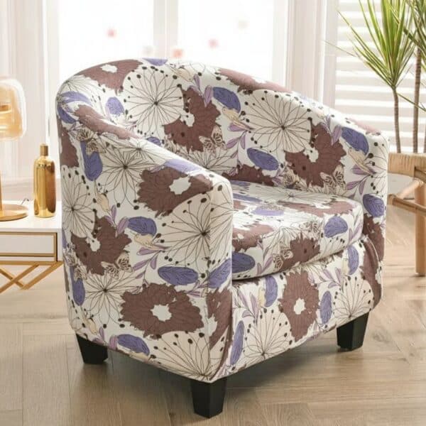 Housse De Fauteuil Motif Floral Violet Et Marron Élégante