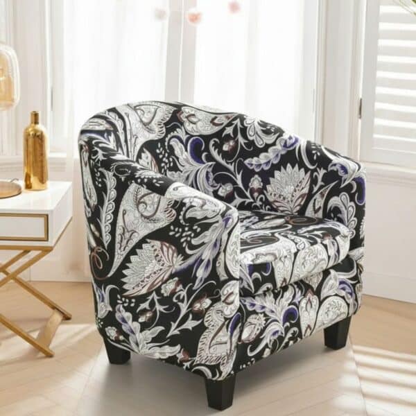 Housse De Fauteuil Style Classique Noir Blanc Avec Fleurs Raffinées