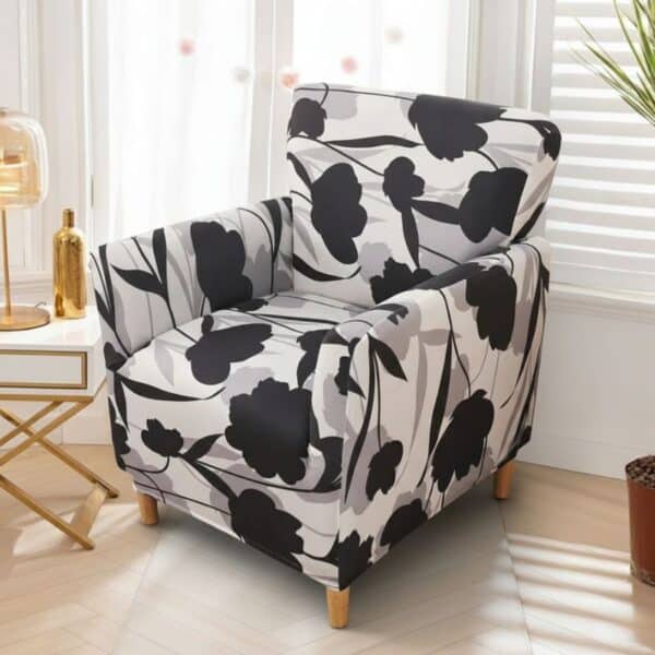 Housse De Fauteuil Bergère Élastique À Motif Floral Noir