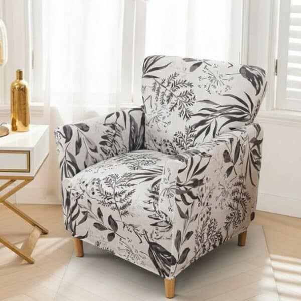 Housse De Fauteuil Bergère À Motif Feuillage Gris
