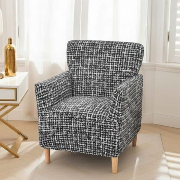 Housse De Fauteuil Bergère Imprimée Style Tartan Noir Et Blanc
