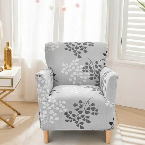 Housse De Fauteuil Bergère Imprimée Feuillage Gris Moderne