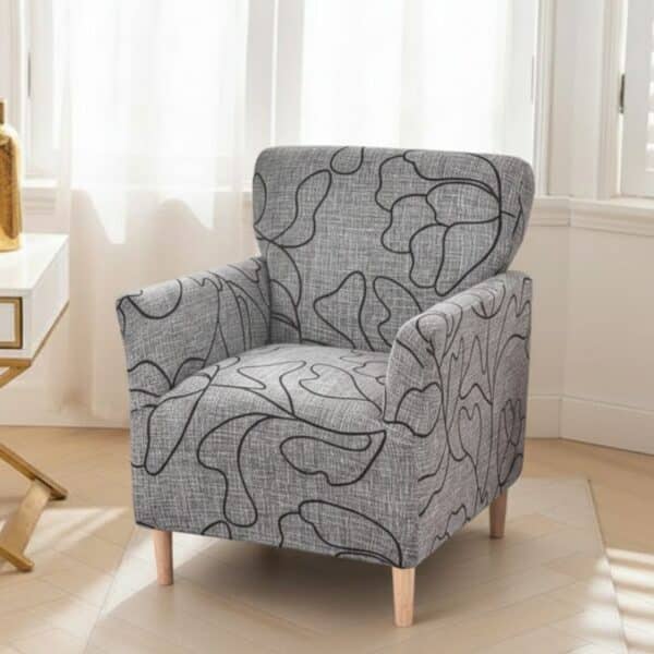 Housse De Fauteuil Bergère Grise À Motif Abstrait Extensible