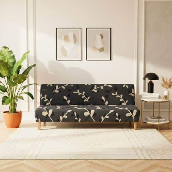 Housse De Canapé Clic-Clac Noire Taille Standard À Motif Floral Beige