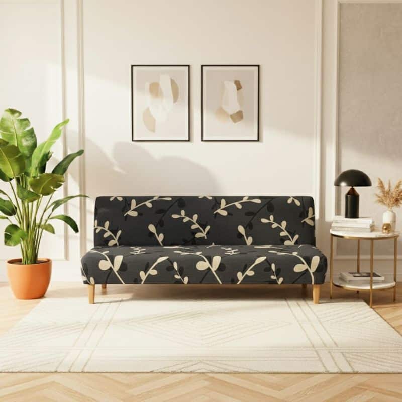 Housse De Canapé Clic-Clac Noire Taille Standard À Motif Floral Beige Housse De Canapé Clic-Clac Noire Taille Standard À Motif Floral Beige