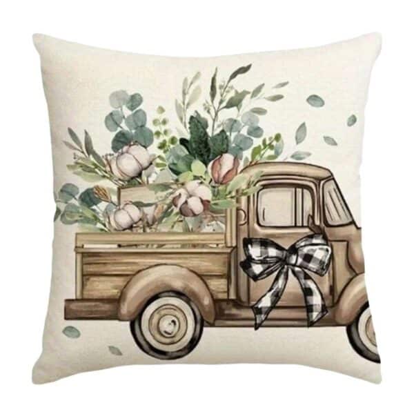 Housse de Coussin Avec Camion Fleuri Vintage