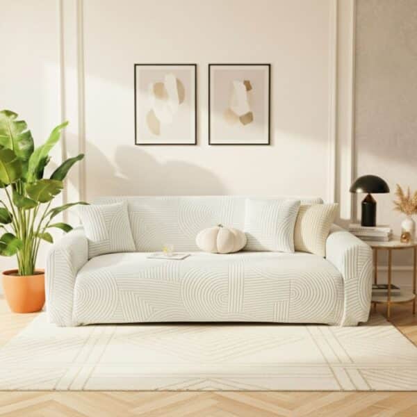 Housse de Canapé 3 Places Extensible en Velours à Motif Ondes
