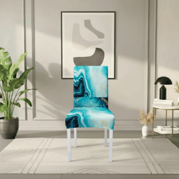 Housse De Chaise À Motif Marbré Bleu Turquoise
