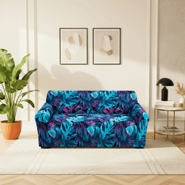 Housse De Canapé 2 Places Extensible Feuilles Exotiques Élégante