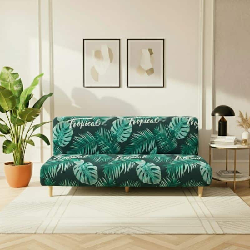 Housse De Canapé Convertible À Motif Tropical Vert Élégante Et Moderne Housse De Canapé Convertible À Motif Tropical Vert Élégante Et Moderne