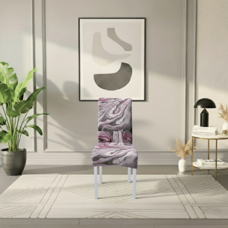 Housse De Chaise À Motif Marbré Rose Et Argent Extensible Housse De Chaise À Motif Marbré Rose Et Argent Extensible