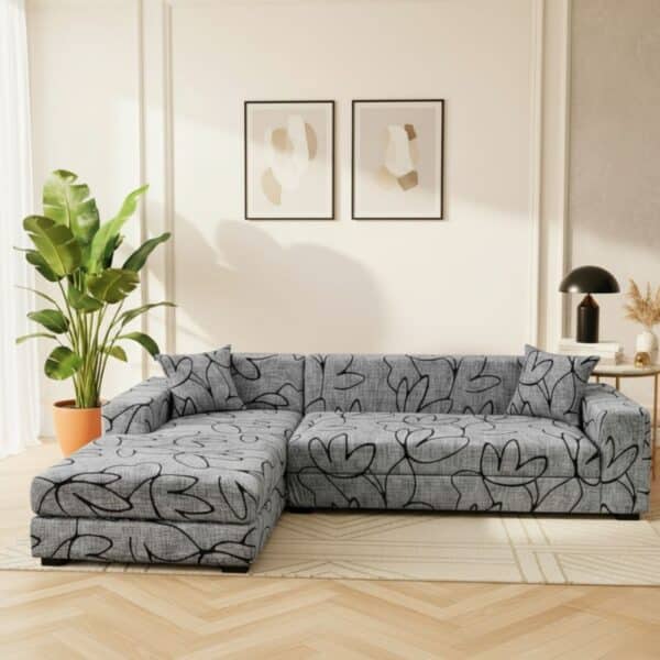 Housse de Canapé Angle Extensible À Motif Abstrait Imprimé