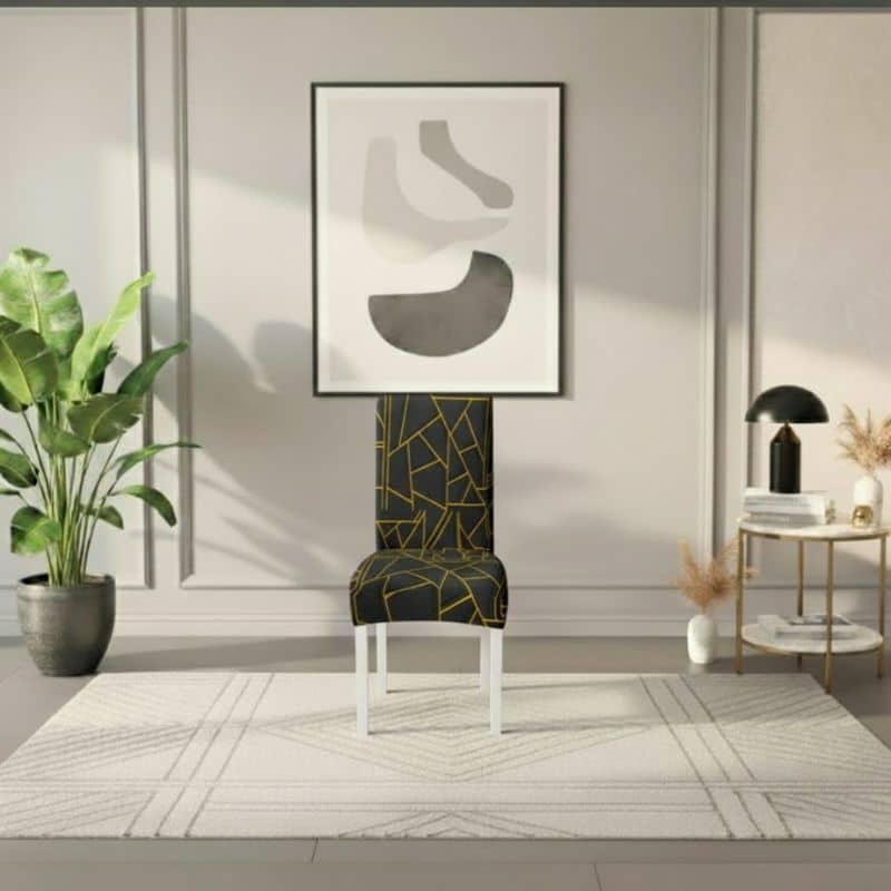 Housse De Chaise À Motif Lignes Dorées Sur Fond Noir Housse De Chaise À Motif Lignes Dorées Sur Fond Noir