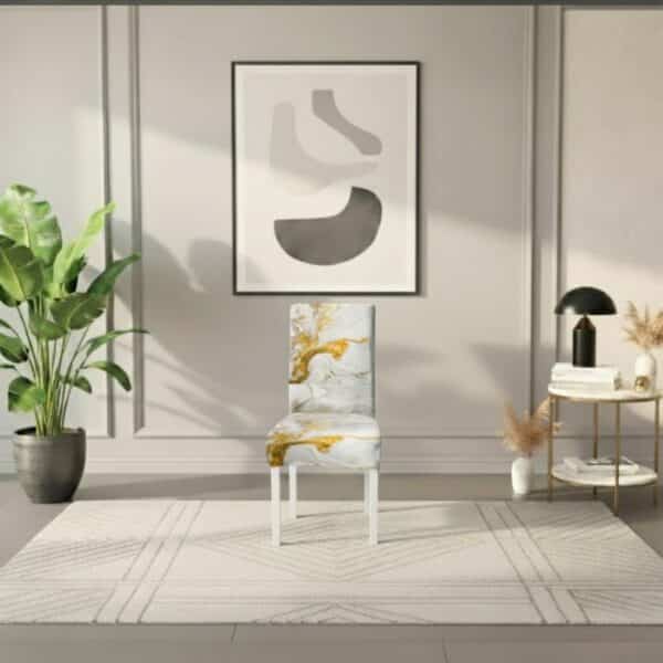 Housse De Chaise À Motif Marbré Blanc Et Doré Élégante