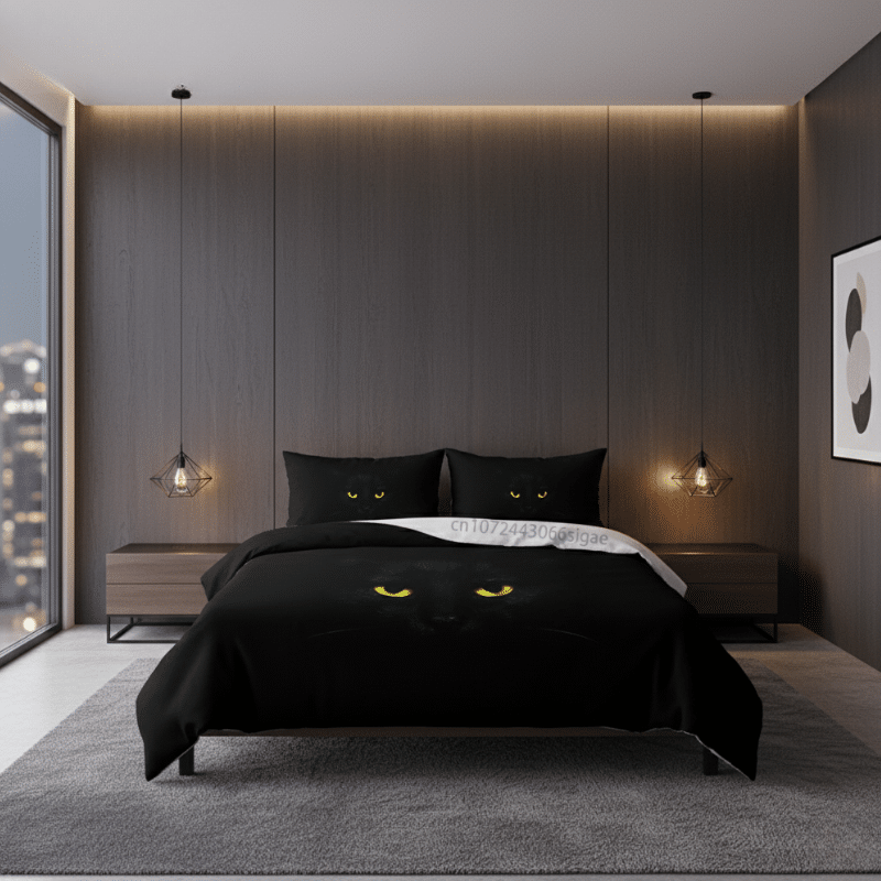 Housse De Couette Style Chat Mystérieux Noir Housse De Couette Style Chat Mystérieux Noir