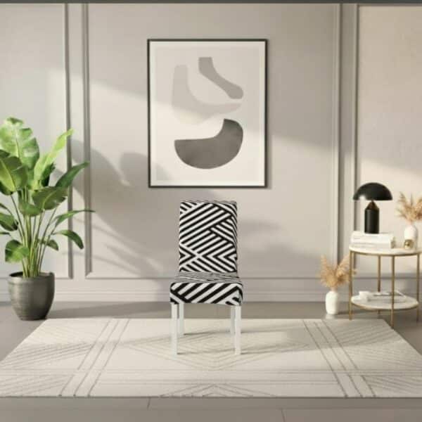 Housse De Chaise À Motif Rayures Croisées Noir Et Blanc Moderne